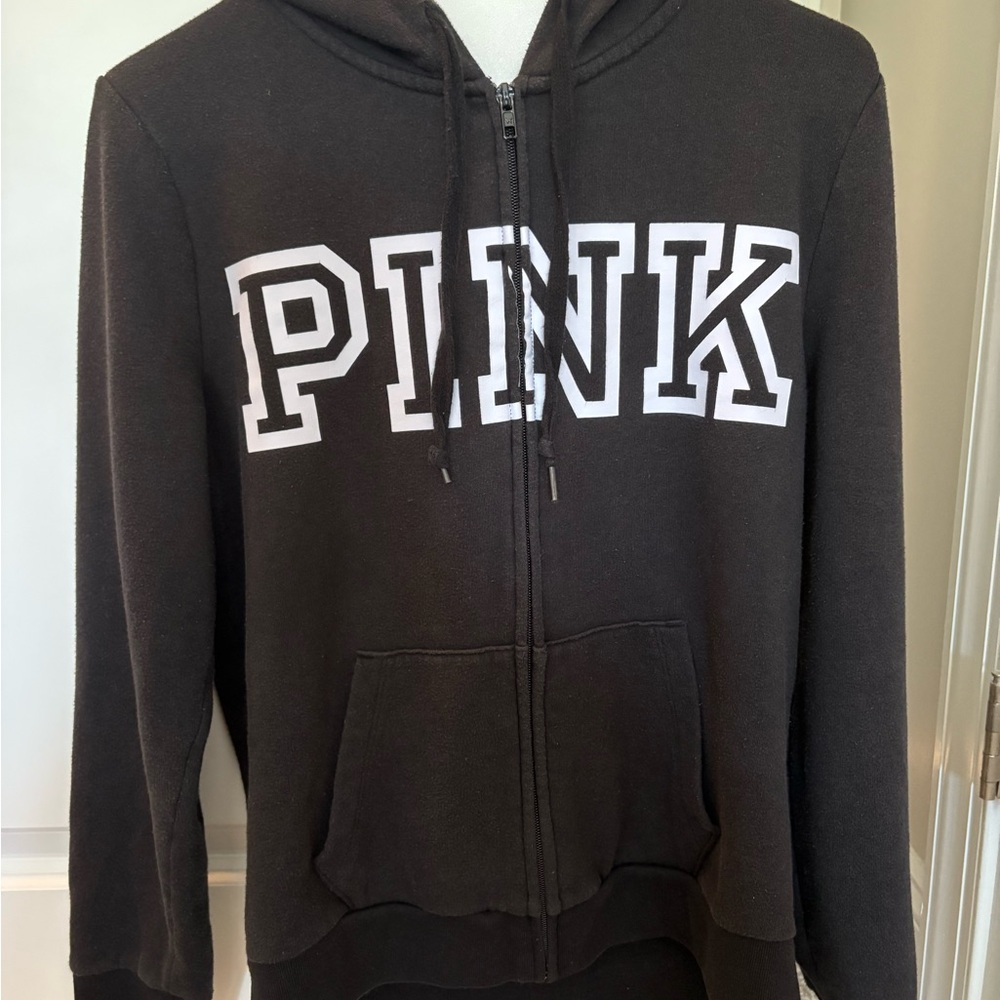 PINK Victoria's Secret Black Hoodie with White Logo - Picture 1 of 3
